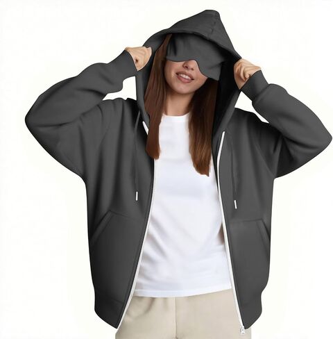 Zip Up Hoodie مع قناع العين مبني في طائرة راحة يمكن ارتداؤها من النوع الثني للبلاغ in Kuwait