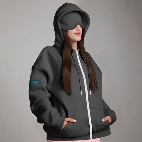 Zip Up Hoodie مع قناع العين مبني في طائرة راحة يمكن ارتداؤها من النوع الثني للبلاغ in Kuwait