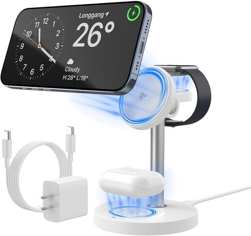 3 in 1 Wireless Charging Station Qi2 Mag-Safe Charger for Apple, 15W Fast Wireless Charger Stand for iPhone 16/15/14/13/12, Watch Fast Charger, Magnetic Charger for AirPods in Saudi Arabia