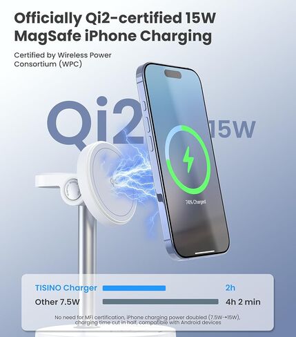 3 in 1 Wireless Charging Station Qi2 Mag-Safe Charger for Apple, 15W Fast Wireless Charger Stand for iPhone 16/15/14/13/12, Watch Fast Charger, Magnetic Charger for AirPods in Saudi Arabia
