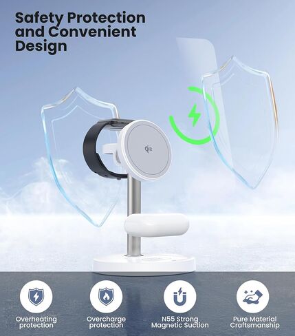 3 in 1 Wireless Charging Station Qi2 Mag-Safe Charger for Apple, 15W Fast Wireless Charger Stand for iPhone 16/15/14/13/12, Watch Fast Charger, Magnetic Charger for AirPods in Saudi Arabia