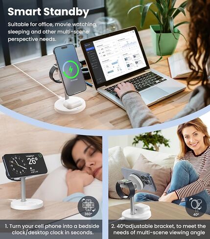 3 in 1 Wireless Charging Station Qi2 Mag-Safe Charger for Apple, 15W Fast Wireless Charger Stand for iPhone 16/15/14/13/12, Watch Fast Charger, Magnetic Charger for AirPods in Saudi Arabia