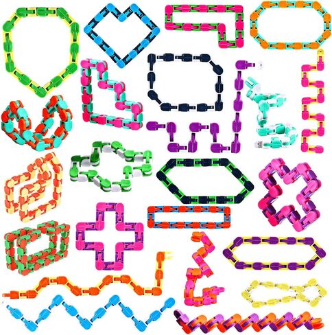 yunsailing 80 حزمة مسارات غريبة snap fidget finger sensory Sensory Snake Buzzles سلسلة مسار الدراجة لعبة بلوك العزلة الأفعى للطفل البالغين الإجهاد الطرف الفصول المنزل Multi Color (24 رابط) in Kuwait
