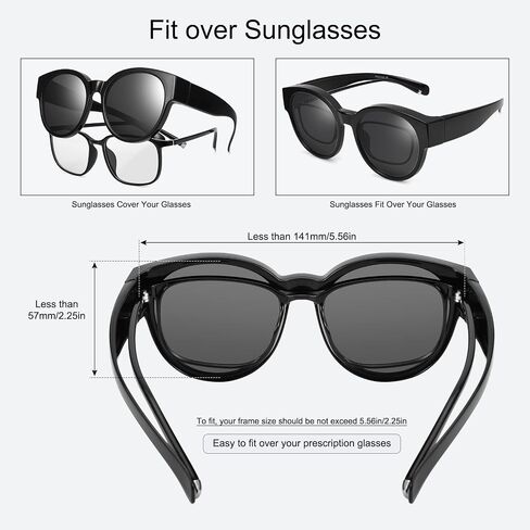 Br’Guras Polarized Oversized Fit over Sunglasses Over Glasses with Cat Eye Frame for Women&Men in Kuwait