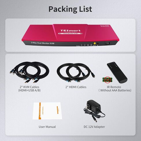 Tesmart 4K@60Hz HDMI KVM Switch 2 Switors 2 Computers USB 2.0 ، Dual Monitor KVM Switch HDMI 2 Display ، EDID ، L/R Audio ، Switch Key in Saudi Arabia