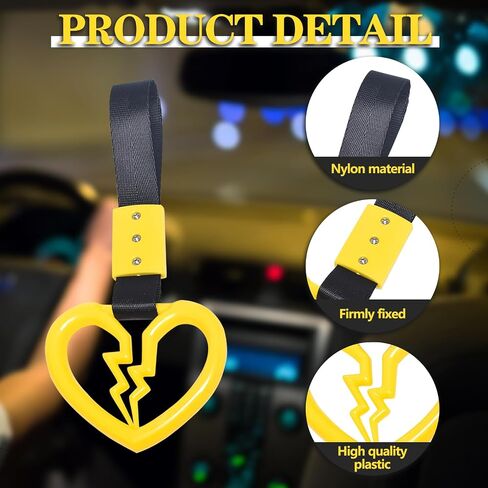 LIN KANG 4 Pieces Broken Heart Shaped Handle Straps Hang Ring Bumper Warning - Heart Hand Strap Drift Charm Rear Bumper Warning Ring Decor for Car Bus Subway Interior Exterior Decoration(Orange) in Kuwait