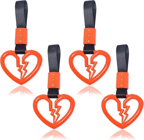LIN KANG 4 Pieces Broken Heart Shaped Handle Straps Hang Ring Bumper Warning - Heart Hand Strap Drift Charm Rear Bumper Warning Ring Decor for Car Bus Subway Interior Exterior Decoration(Orange) in Kuwait