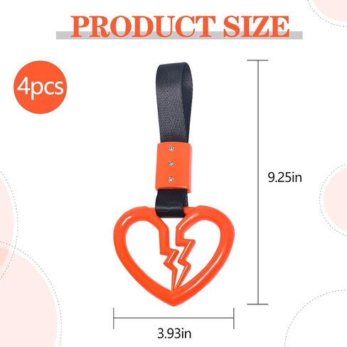 LIN KANG 4 Pieces Broken Heart Shaped Handle Straps Hang Ring Bumper Warning - Heart Hand Strap Drift Charm Rear Bumper Warning Ring Decor for Car Bus Subway Interior Exterior Decoration(Orange) in Kuwait