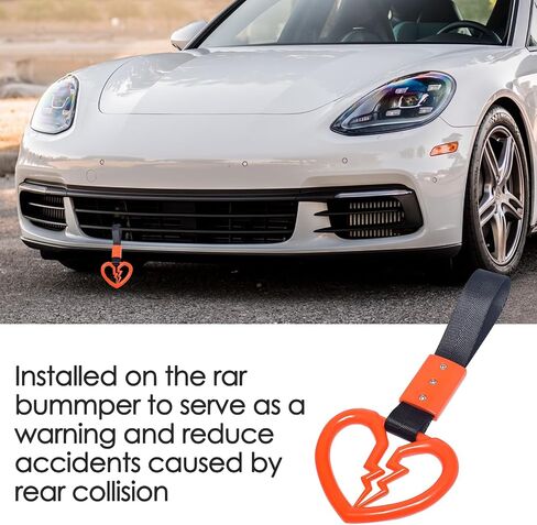 LIN KANG 4 Pieces Broken Heart Shaped Handle Straps Hang Ring Bumper Warning - Heart Hand Strap Drift Charm Rear Bumper Warning Ring Decor for Car Bus Subway Interior Exterior Decoration(Orange) in Kuwait