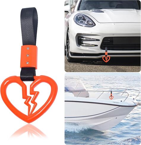 LIN KANG 4 Pieces Broken Heart Shaped Handle Straps Hang Ring Bumper Warning - Heart Hand Strap Drift Charm Rear Bumper Warning Ring Decor for Car Bus Subway Interior Exterior Decoration(Orange) in Kuwait