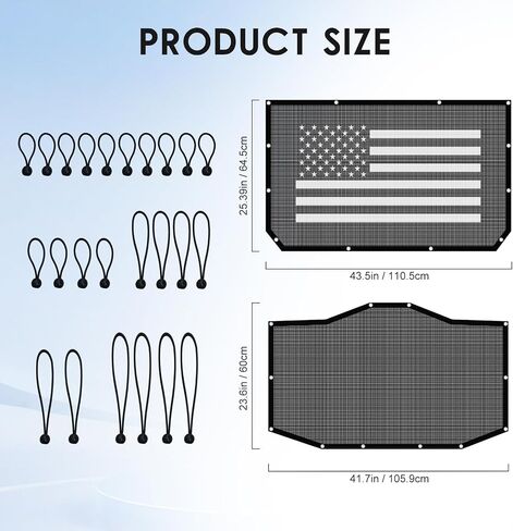 Sunshade for 2024 2025 Jeep Wrangler JL/JLU 4xe set - شبكات الأمامية والخلفية شمس الظل العلوية الكتل أشعة الأشعة فوق البنفسجية والحطام ، غطاء بيكيني Jlkini العلوي يناسب 4 أبواب غير محدودة ، صلبة وناعمة (علم الولايات المتحدة) in Saudi Arabia