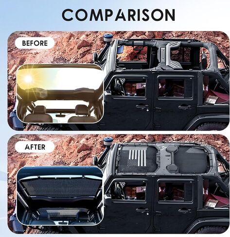 Sunshade for 2024 2025 Jeep Wrangler JL/JLU 4xe set - شبكات الأمامية والخلفية شمس الظل العلوية الكتل أشعة الأشعة فوق البنفسجية والحطام ، غطاء بيكيني Jlkini العلوي يناسب 4 أبواب غير محدودة ، صلبة وناعمة (علم الولايات المتحدة) in Saudi Arabia