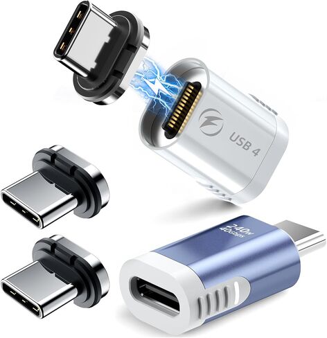 240W Straight Magnetic USB C Adapter with 4 Connector Tips, 24Pin Magnetic Type-C Extender, USB4 40Gbps 8K 60Hz Compatible with Thunderbolt 3/4 MacBook Pro/Air Laptop PC iPhone 15 (Pink, Blue) in Saudi Arabia