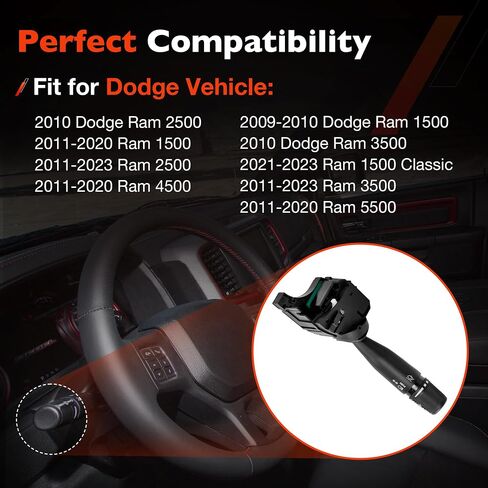 56046114AF TEURL Signal Wiper Dimmer Multi-Function Switch | متوافق مع 2009-2023 Dodge RAM 1500/2010-2023 RAM 2500 3500/2011-2020 RAM 4500 5500 | استبدال#56046114ae ، 56046114ac ، 56046114AD in Saudi Arabia