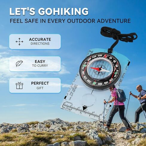 Compass Military Grade, Precision Navigation Compass for Hiking | Aluminum Alloy, Bubble-Free Liquid Capsule, Tritium & Luminous Markers, Lensatic Sight, Carry Pouch & Lanyard in Saudi Arabia