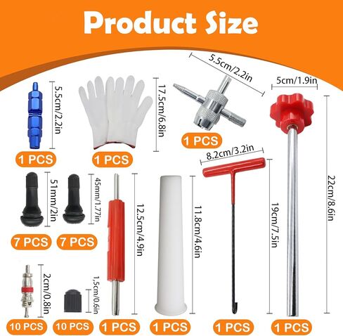 Quick Change Tire Valve Tool Kit, Tire Valve Stem Core Quickly Replacement Tool Kit for Replacing Leaky Valves in Cars, Trucks, ATVs, Motorcycles, etc with 7Pcs TR413 and TR414 Valve Stems in Kuwait