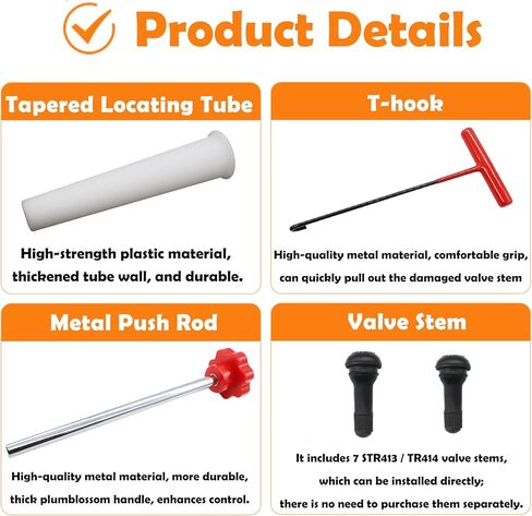 Quick Change Tire Valve Tool Kit, Tire Valve Stem Core Quickly Replacement Tool Kit for Replacing Leaky Valves in Cars, Trucks, ATVs, Motorcycles, etc with 7Pcs TR413 and TR414 Valve Stems in Kuwait