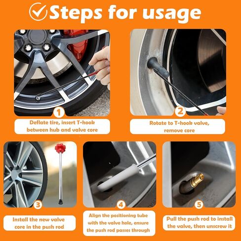 Quick Change Tire Valve Tool Kit, Tire Valve Stem Core Quickly Replacement Tool Kit for Replacing Leaky Valves in Cars, Trucks, ATVs, Motorcycles, etc with 7Pcs TR413 and TR414 Valve Stems in Kuwait