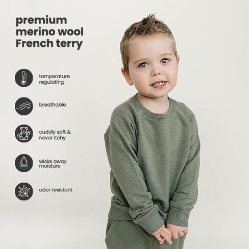 Woolino Soft Merino Wool Kids Sweatshirt - Crewneck Pullover Sweatshirt for Boys & Girls - التنفس والتنظيم. in Kuwait