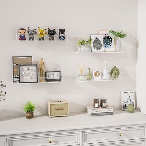 2pcs رفوف أكريليك عائمة للجدار ، 15 "رفوف أكريليك صافية ، رف الحمام مع نوعين من التثبيت ، توفير الجدران معلقة للمساحة للحمام ، غرفة المعيشة ، غرفة نوم ، مطبخ in Saudi Arabia