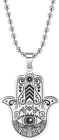 Hamsa Hand of Fatima Evil Eye Pendant Necklace Stainless Steel Lucky Protection Prayer Necklace for Women Men Gift in Saudi Arabia