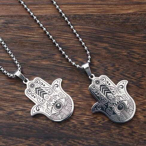 Hamsa Hand of Fatima Evil Eye Pendant Necklace Stainless Steel Lucky Protection Prayer Necklace for Women Men Gift in Saudi Arabia