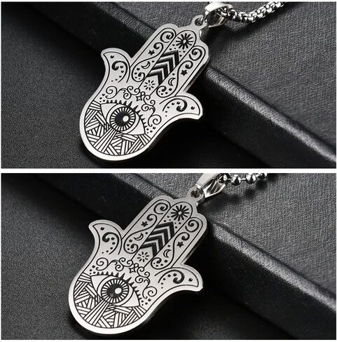 Hamsa Hand of Fatima Evil Eye Pendant Necklace Stainless Steel Lucky Protection Prayer Necklace for Women Men Gift in Saudi Arabia