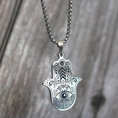 Hamsa Hand of Fatima Evil Eye Pendant Necklace Stainless Steel Lucky Protection Prayer Necklace for Women Men Gift in Saudi Arabia