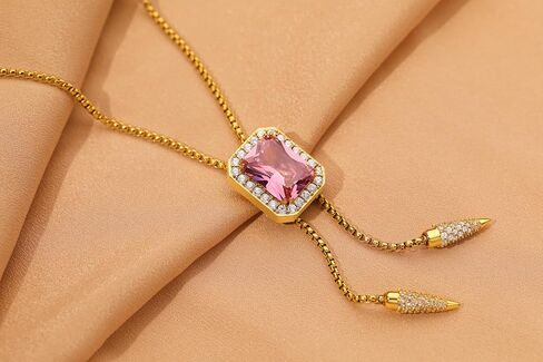 Adjustable Ruby Necklace For Women Gold Plated - Gemstone Cowgirl Bolo Tie for Hip Hop & Music Festival | Western Statement Jewelry in Kuwait
