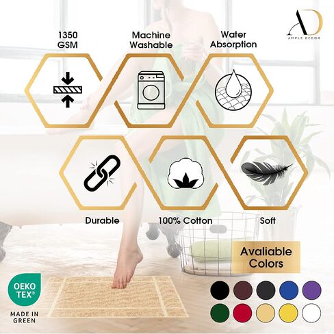 Ample Decor Cotton Bath Mats 24 X 17 Inches, 1350 GSM Oeko Tex Certified Solid Construction Thick & Plush, for Bathroom Floor, Shower – White in Saudi Arabia