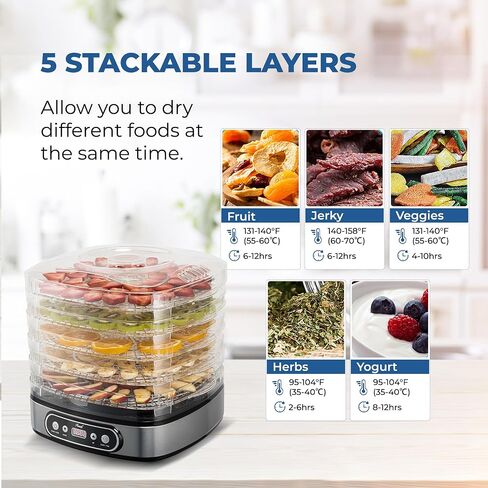 Rosewill Compact Food Dehydrator, 5 Stackable Trays with Adjustable 48H Timer and Temperature Control - Electric Food Preserver for Jerky, Fruits, Veggies, Meat & Dog Treats in Saudi Arabia