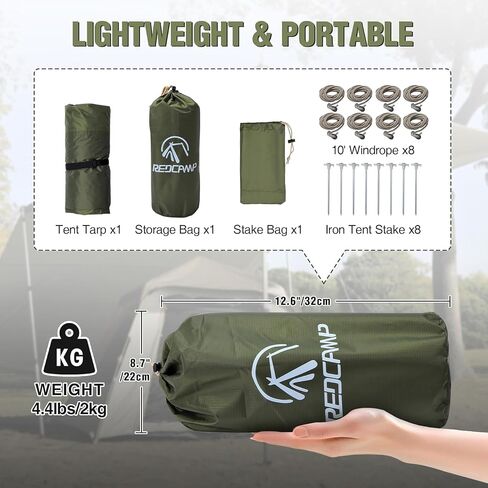 REDCAMP 10x17ft Waterproof Camping Tarp, Lightweight Hammock Rain Fly with UV50+ Sun Protection, 8 Guy Lines & Stakes, Backpacking Tent Shelter for Camping, Hiking, Beach (Green) in Saudi Arabia