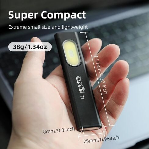 WARSUN T7, Flat Every Day Carry, Thin Led Magnetic Flashlight, USB-C Rechargeable, COB Side Light, Multiple Modes in Saudi Arabia