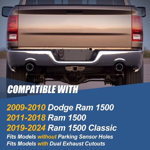 Auto Dynasty Rear Bumper Step Bar Compatible with 2009-2010 Dodge Ram 1500-3500, 2011-2018 Ram 1500-3500, 2019-2024 Ram 1500 Classic, w/Dual Exhaust and Park Assist Cutouts, CH1102373, Black in Saudi Arabia