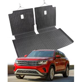 MrEvcars® for Volkswagen Atlas Accessories 2018 2019 2020 2021 2022 2023 2024 2025 All Weather Cargo Liner & Backrest Mat for Vw Atlas (6/7 Seat) TPE Rubber Custom Floor Mats for Cars (No Cross Sport) in Kuwait