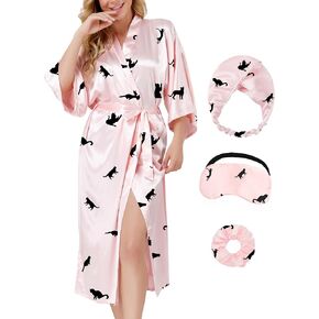 DOLOS Satin Robe for Women Long Floral Kimono Robes Lightweight Bridesmaid Robes Silky Bathrobe with Eye Mask Headband in Kuwait