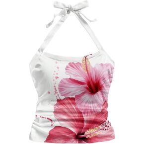 MakeMeChic Women's Floral Halter Crop Tops Tie Backless Ruched Sleeveless Summer Tank in Kuwait