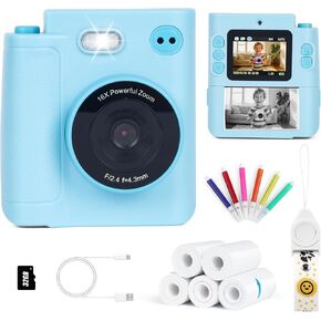 Kids Camera Instant Print, 1080P HD Dual-Lens Selfie Digital Camera with 5 Printing Paper Rolls & 32G TF Card, for Children, Portable Toddler Toy for Age 3-12 Boys & Girls (Black) in Kuwait