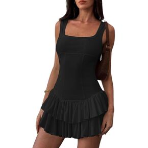 فستان صغير مثير للسيدات 2025 صيف مربع رقبة الكشكش روش مشد حزب النادي دبابة الفساتين القصيرة in Kuwait