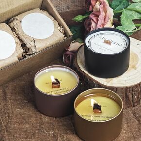 3-Pack Wood Wick Candles Gift Set with Hidden Wealth Messages - Crackling Mahogany Wicks, 75+ Hour Burn Non-Toxic Soy Wax, Manifestation Candles (Citrus/Woody/Floral) for Good Fortune in Saudi Arabia