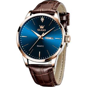 OLEVS Mens Watches, Dress Waterproof Classic Analog Casual Luxury Wrist Watch for Men with Date, Easy to Read Relojes para Hombres Male Quartz Wristwatch with Brown Black Leather Band Blue Black Dial in Kuwait