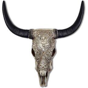 ديكور جدار جمجمة البقر ، Ganesha Floral Encloring - Faux Longhorn Skull Faux Lughermy Head Wall Art Handmade - Bull Bull's Head - Farmhouse Wall Sculpture - 39*23*7 Batse (Copper Red Copper) in Saudi Arabia