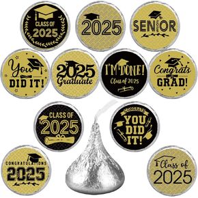 240pcs فئة 2025 ملصقات التخرج ، تهانينا لحفلات الحفلات ملصقات شوكولاتة الحلوى لعام 2025 لوازم وتخرج كلية الثانوية العليا (الأسود والفضي) in Kuwait