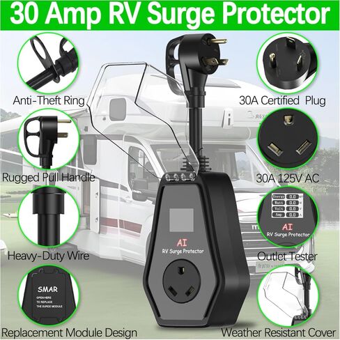 50 Amp RV Surge Protector with Waterproof Cover, 50A RV Surge Protectors for Camper & Travel Trailers, 18000 Joules, with Unique Surge Protection Module in Saudi Arabia