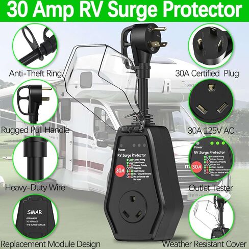 50 Amp RV Surge Protector with Waterproof Cover, 50A RV Surge Protectors for Camper & Travel Trailers, 18000 Joules, with Unique Surge Protection Module in Saudi Arabia