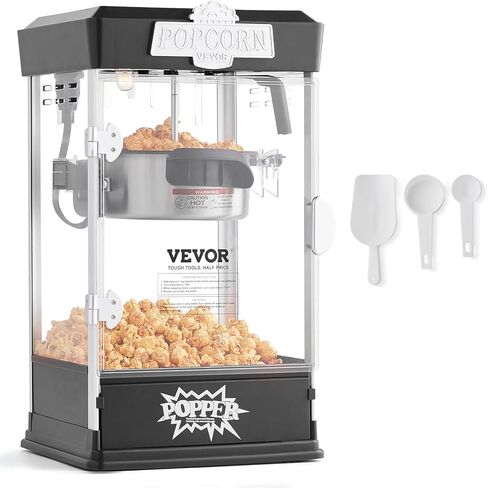 VEVOR Popcorn Maker, 480W Popcorn Popper Machine, 4 Oz Kettle Makes 1.5 Gallon per Batch, Tabletop Popcorn Maker, Includes 3 Scoops, Movie Theater Style, Red in Kuwait
