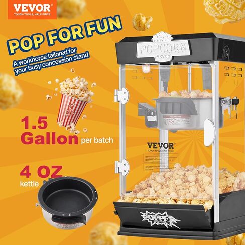 VEVOR Popcorn Maker, 480W Popcorn Popper Machine, 4 Oz Kettle Makes 1.5 Gallon per Batch, Tabletop Popcorn Maker, Includes 3 Scoops, Movie Theater Style, Red in Kuwait