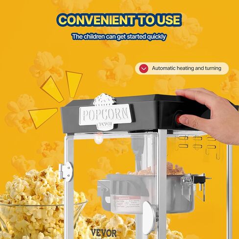 VEVOR Popcorn Maker, 480W Popcorn Popper Machine, 4 Oz Kettle Makes 1.5 Gallon per Batch, Tabletop Popcorn Maker, Includes 3 Scoops, Movie Theater Style, Red in Kuwait
