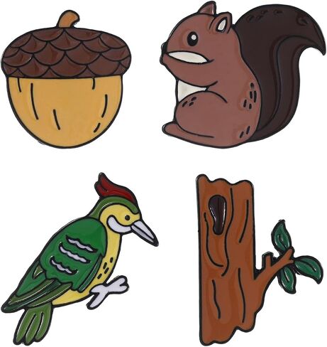 4Pcs Novelty Squirrel and Pinecone Enamel Pins Cartoon Woodpecker Tree Hole Brooches Forest Animal Pins Set for Backpacks Jackets Hats Decor in Saudi Arabia