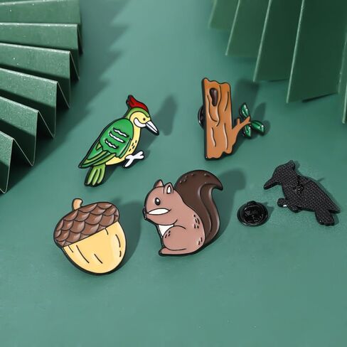 4Pcs Novelty Squirrel and Pinecone Enamel Pins Cartoon Woodpecker Tree Hole Brooches Forest Animal Pins Set for Backpacks Jackets Hats Decor in Saudi Arabia